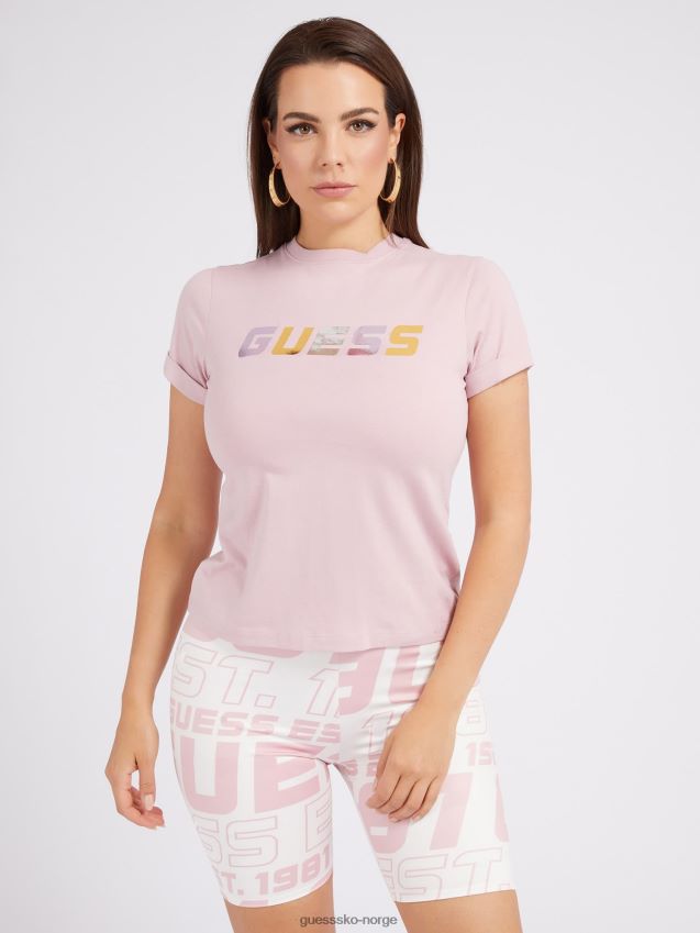 Guess lilla t-skjorte med logo foran lilla kvinner F0LJ802941