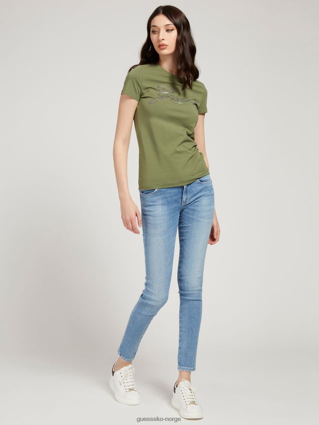 Guess logo rhinestones t-skjorte grønn grønn kvinner F0LJ806375