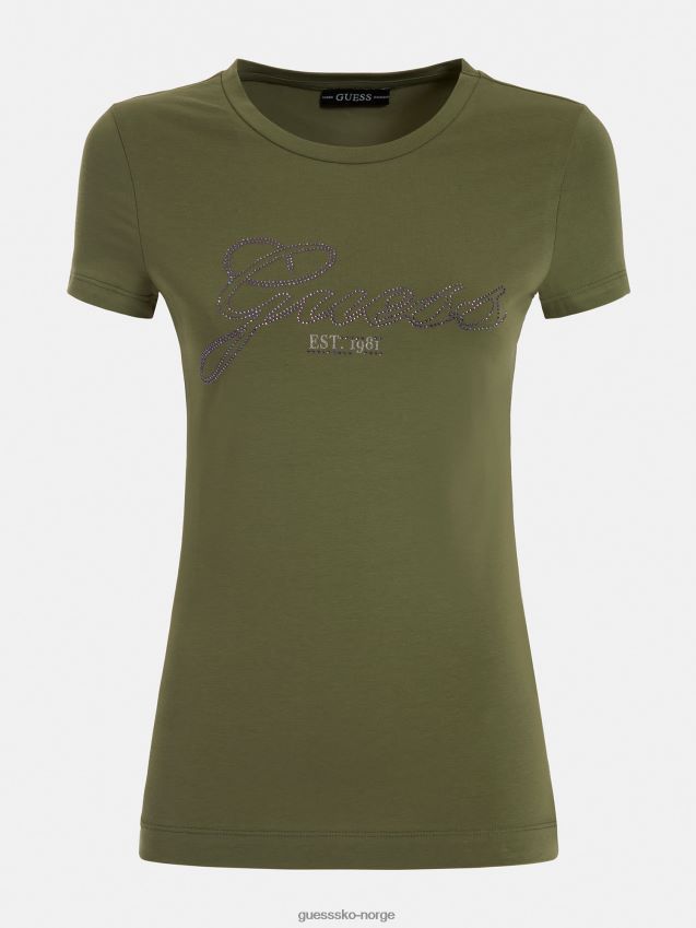 Guess logo rhinestones t-skjorte grønn grønn kvinner F0LJ806375