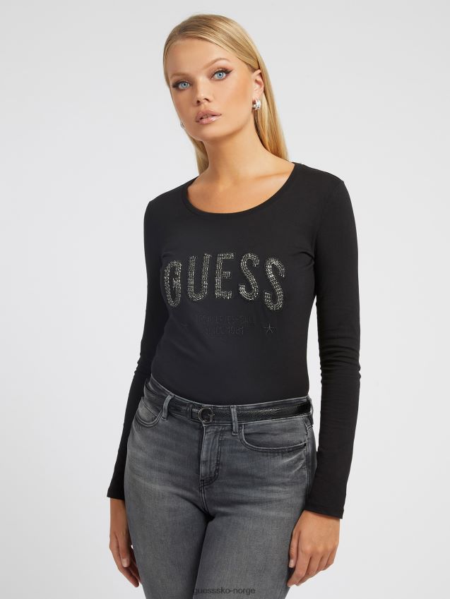 Guess rhinestones logo t-skjorte svart svart kvinner F0LJ802778