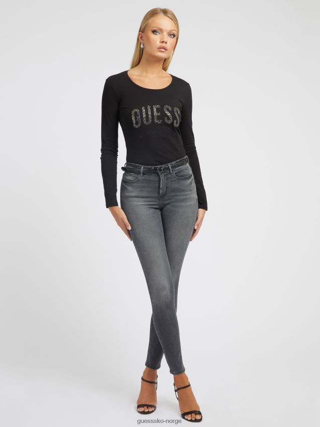 Guess rhinestones logo t-skjorte svart svart kvinner F0LJ802778