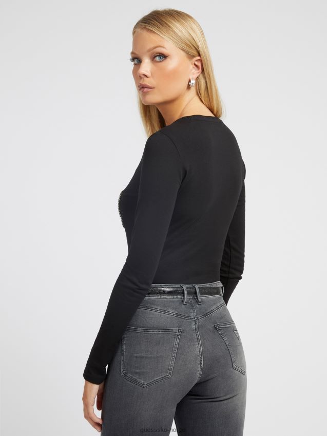 Guess rhinestones logo t-skjorte svart svart kvinner F0LJ802778