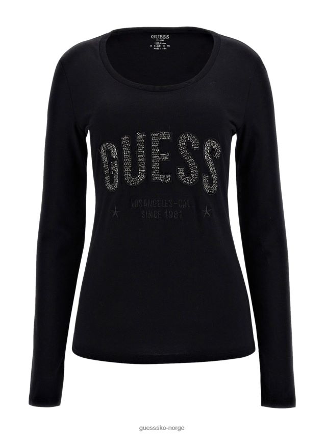 Guess rhinestones logo t-skjorte svart svart kvinner F0LJ802778