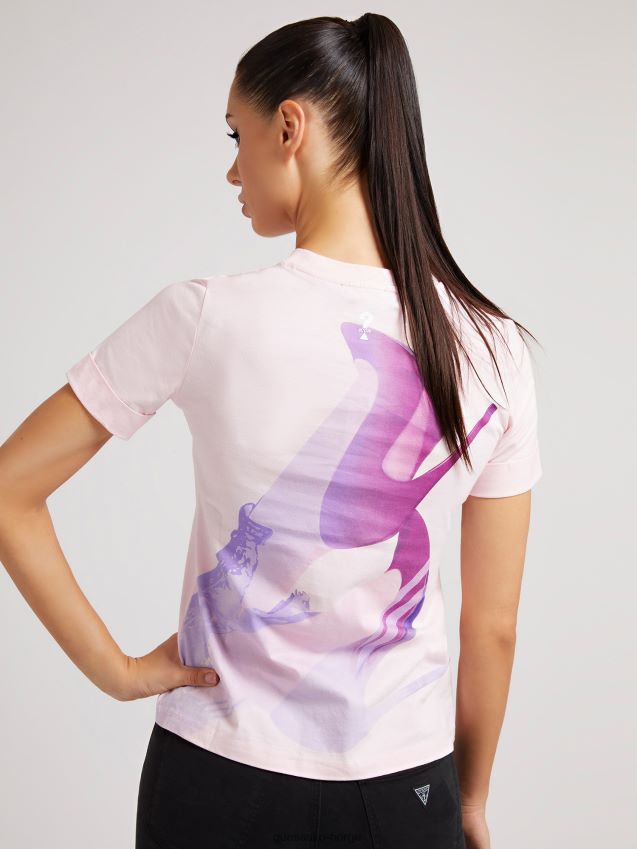 Guess rosa t-skjorte med trykk foran rosa kvinner F0LJ806004