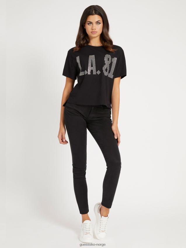 Guess studs crop fit t-skjorte svart svart kvinner F0LJ805680