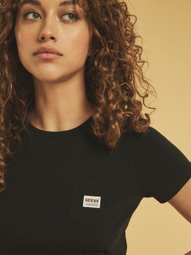 Guess svart t-skjorte med frontlomme svart kvinner F0LJ806546