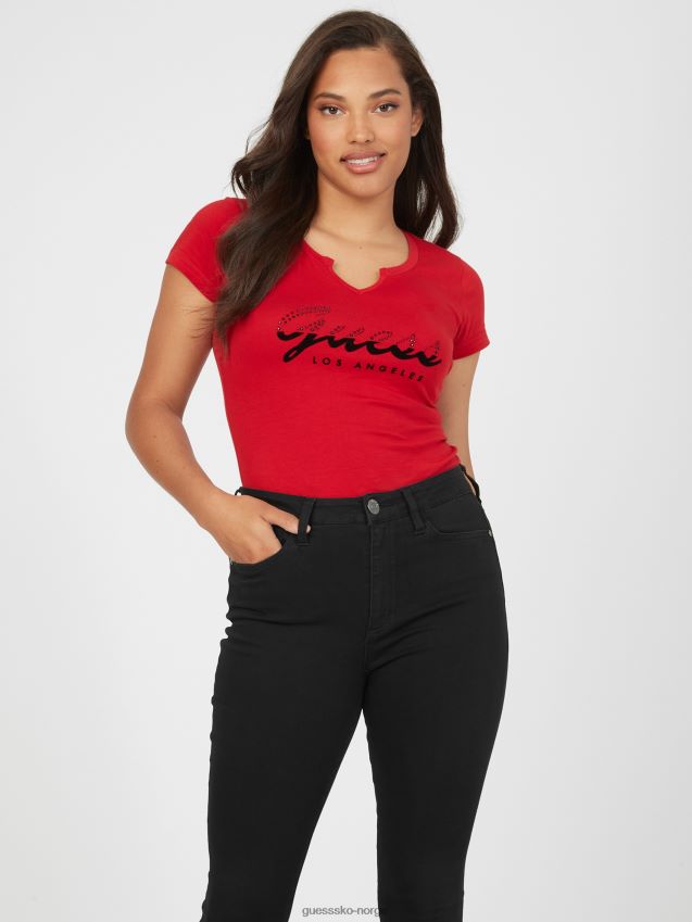 Guess anis logo t-skjorte rugby rød rugby rød kvinner F0LJ807229