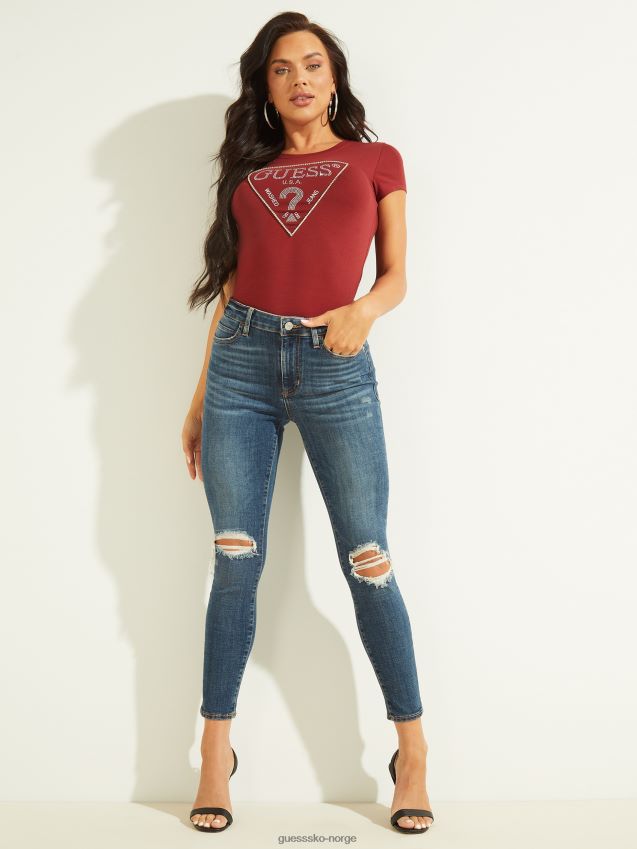 Guess bete juice rød rhinestone logo t-skjorte rødbetejuice kvinner F0LJ809836