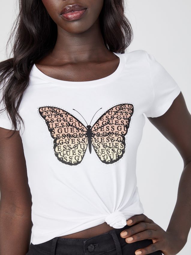 Guess butters logo grafisk t-skjorte ren hvit Ren hvit kvinner F0LJ807374