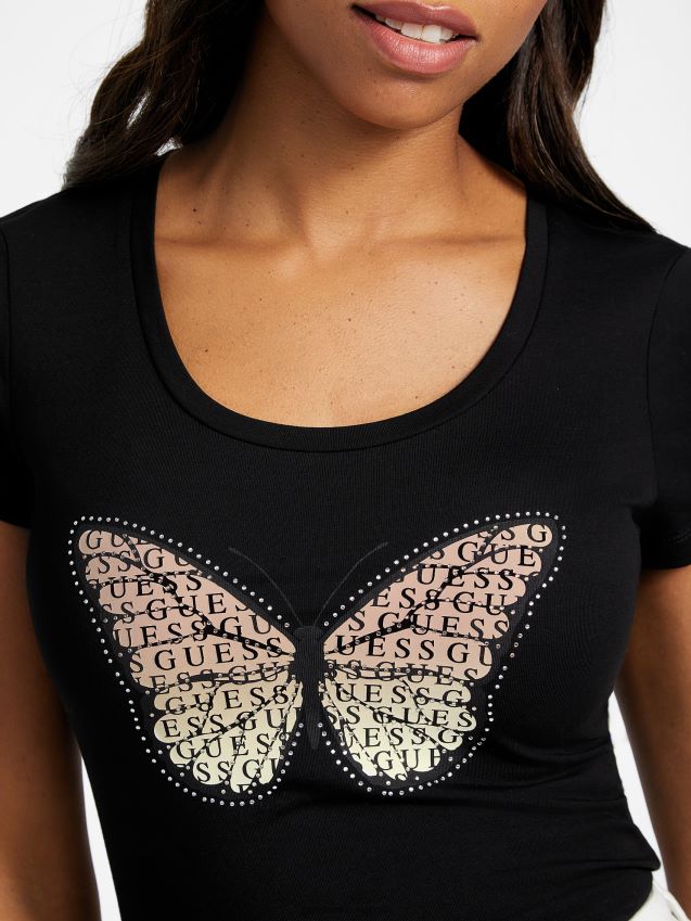 Guess butters logografikk t-skjorte kulsort kulsvart kvinner F0LJ807292