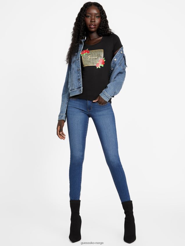 Guess camille rhinestone t-skjorte kulsort kulsvart kvinner F0LJ807394