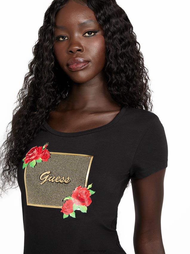 Guess camille rhinestone t-skjorte kulsort kulsvart kvinner F0LJ807394