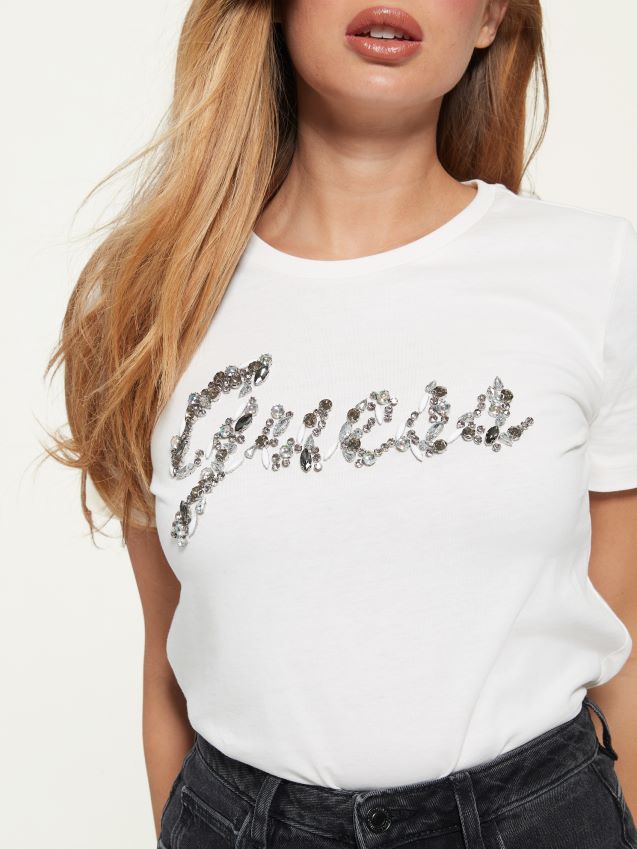 Guess eco bonita logo t-skjorte kremhvit kremhvit kvinner F0LJ809871