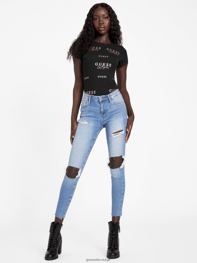 Guess eco catae rhinestone logo t-skjorte kulsort kulsvart kvinner F0LJ806995