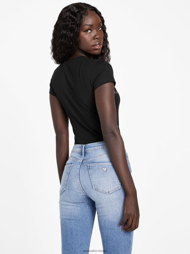 Guess eco catae rhinestone logo t-skjorte kulsort kulsvart kvinner F0LJ806995
