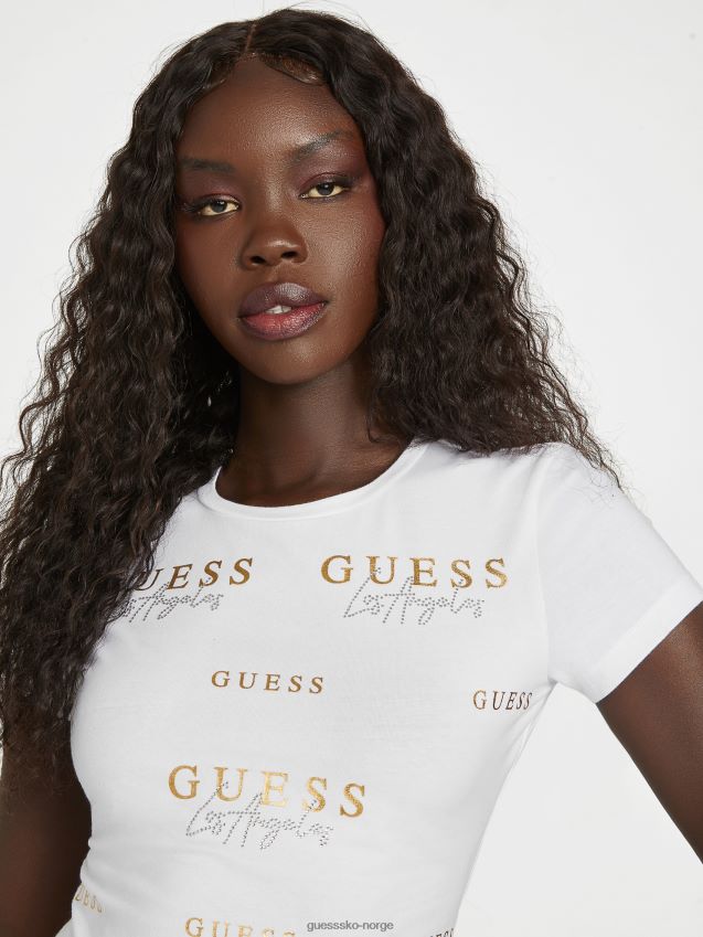 Guess eco catae rhinestone logo t-skjorte ren hvit Ren hvit kvinner F0LJ807253