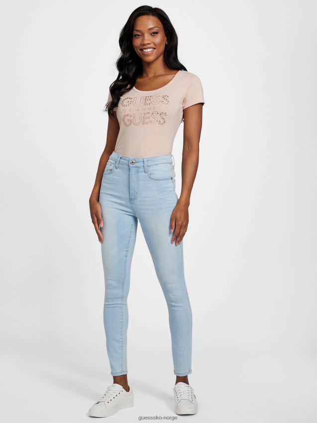 Guess eco kambrie rhinestone logo tee vapor rose damp steg kvinner F0LJ807340