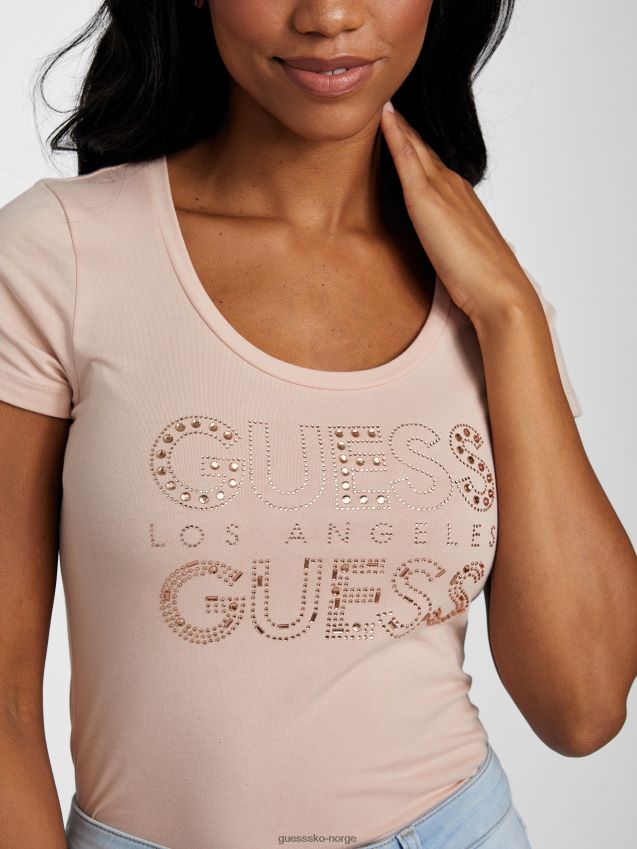 Guess eco kambrie rhinestone logo tee vapor rose damp steg kvinner F0LJ807340