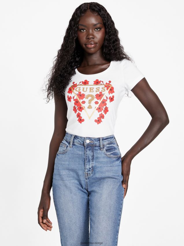 Guess eco tu beaded logo-t-skjorte ren hvit Ren hvit kvinner F0LJ807404