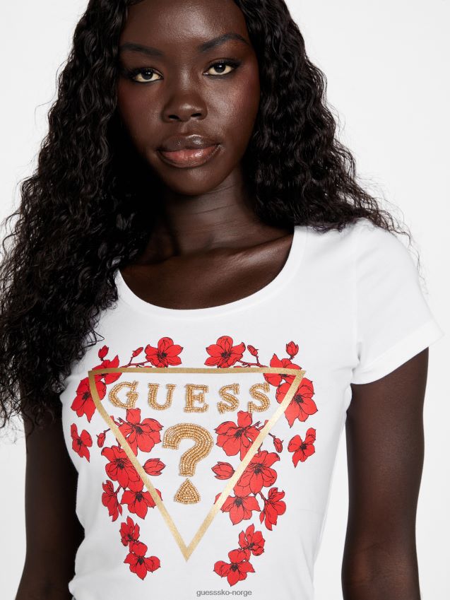 Guess eco tu beaded logo-t-skjorte ren hvit Ren hvit kvinner F0LJ807404