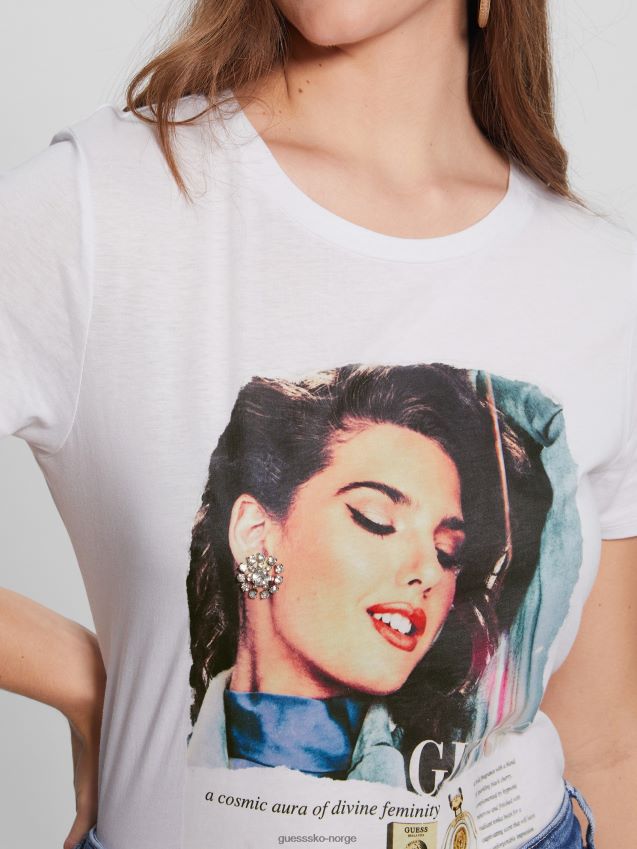 Guess eco vintage magazine easy tee ren hvit Ren hvit kvinner F0LJ809613