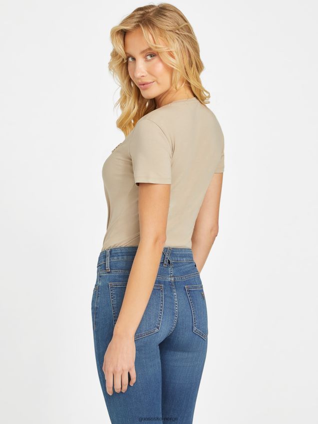 Guess fløyel taupe jill rhinestone logo-t-skjorte fløyel taupe kvinner F0LJ807423