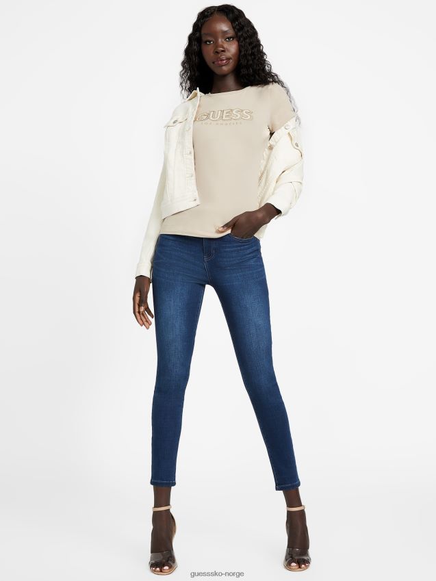 Guess fløyel taupe øko fran logo perle t-skjorte fløyel taupe kvinner F0LJ807114