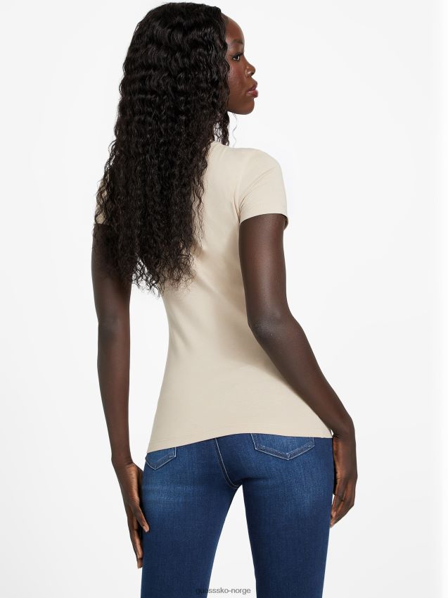 Guess fløyel taupe øko fran logo perle t-skjorte fløyel taupe kvinner F0LJ807114