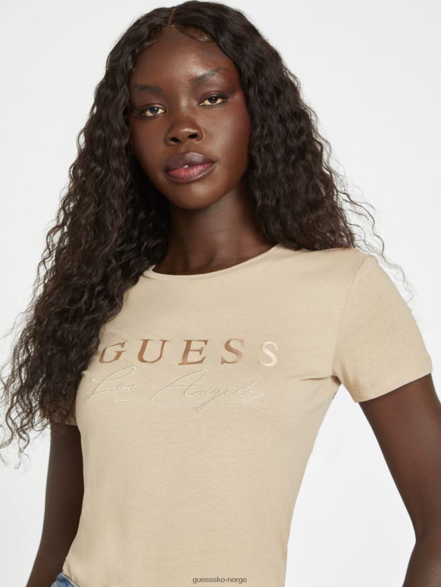 Guess fløyel taupe øko sallie logo-t-skjorte fløyel taupe kvinner F0LJ807305