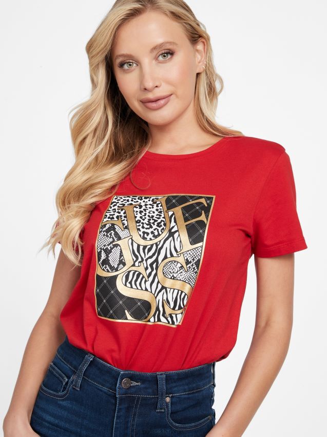 Guess iggy logo t-skjorte rugby rød rugby rød kvinner F0LJ807284