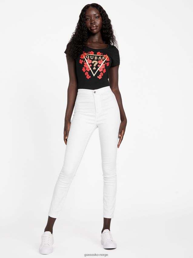 Guess jet black eco tu beaded logo-t-skjorte kulsvart kvinner F0LJ807131