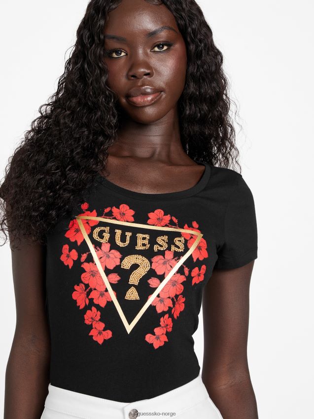 Guess jet black eco tu beaded logo-t-skjorte kulsvart kvinner F0LJ807131
