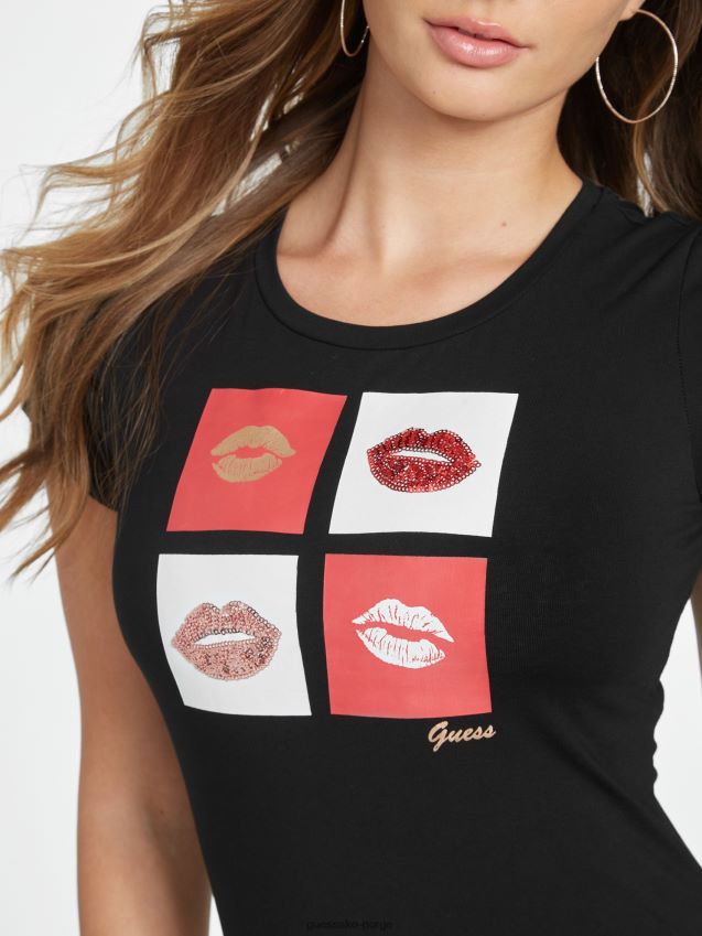 Guess jet black ellamae t-skjorte kulsvart kvinner F0LJ807185