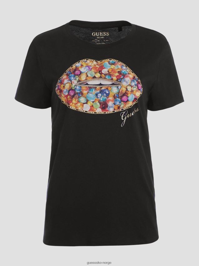 Guess jet black jewel lips t-skjorte kulsvart kvinner F0LJ809706