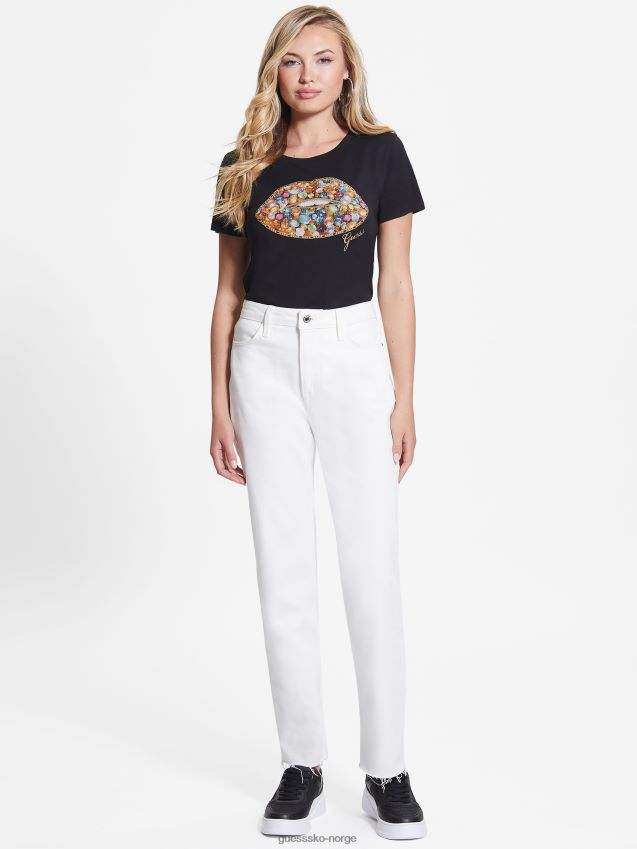 Guess jet black jewel lips t-skjorte kulsvart kvinner F0LJ809706