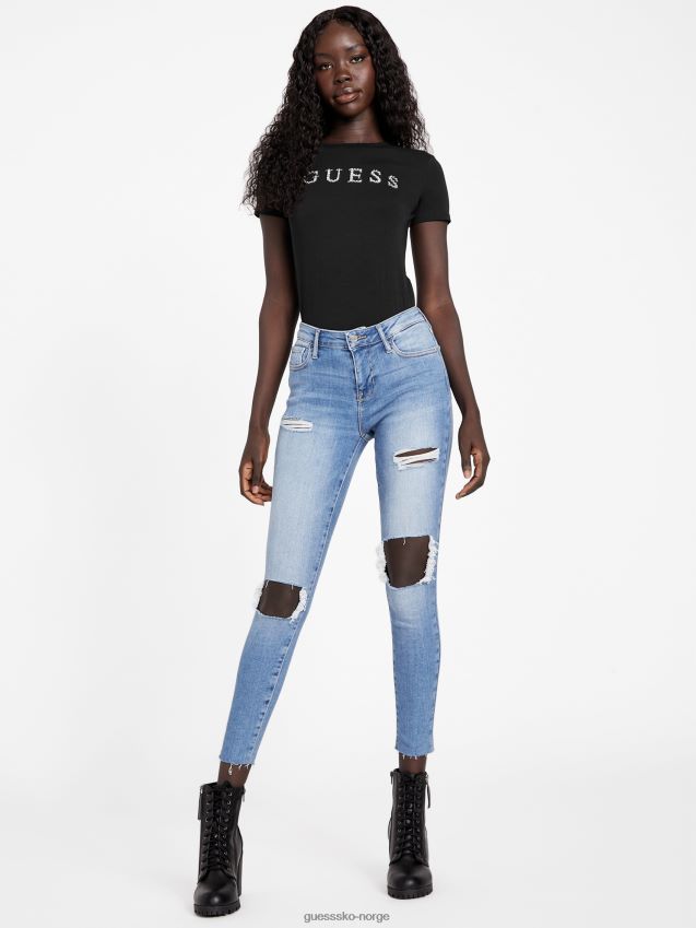 Guess jet black jill rhinestone logo t-skjorte kulsvart kvinner F0LJ807329