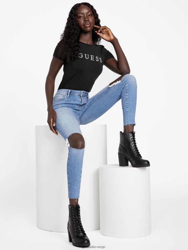 Guess jet black jill rhinestone logo t-skjorte kulsvart kvinner F0LJ807329