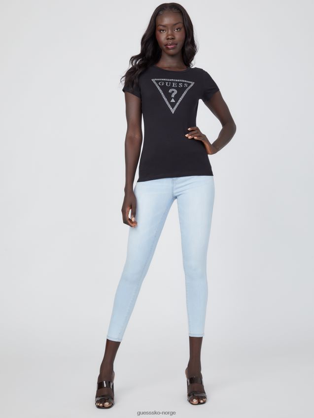 Guess jet black øko cathy rhinestone logo t-skjorte kulsvart kvinner F0LJ807333
