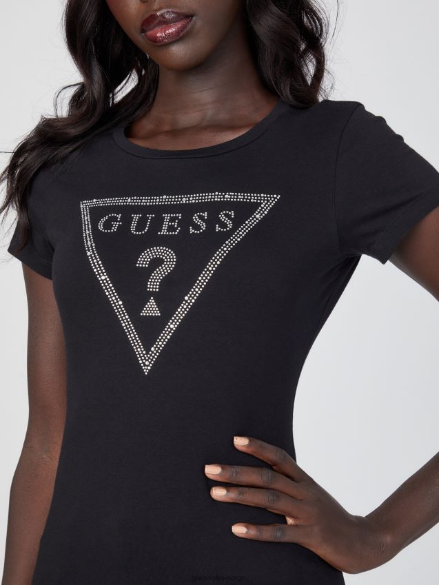 Guess jet black øko cathy rhinestone logo t-skjorte kulsvart kvinner F0LJ807333