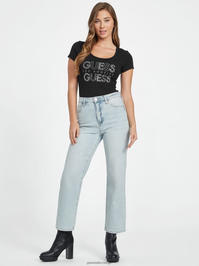 Guess jet black øko kambrie rhinestone logo t-skjorte kulsvart kvinner F0LJ807228