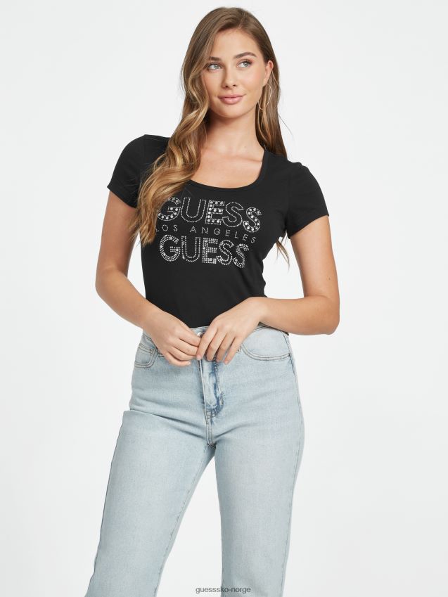 Guess jet black øko kambrie rhinestone logo t-skjorte kulsvart kvinner F0LJ807228