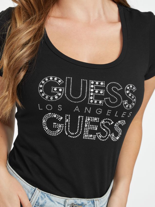 Guess jet black øko kambrie rhinestone logo t-skjorte kulsvart kvinner F0LJ807228