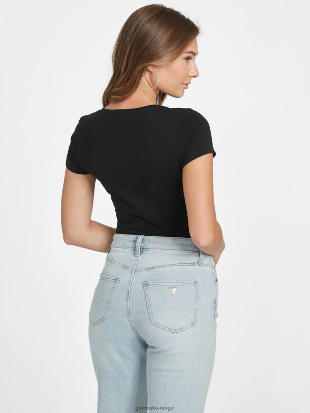 Guess jet black øko kambrie rhinestone logo t-skjorte kulsvart kvinner F0LJ807228