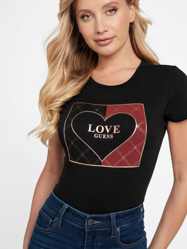 Guess jet black øko lourdes logo t-skjorte kulsvart kvinner F0LJ807192