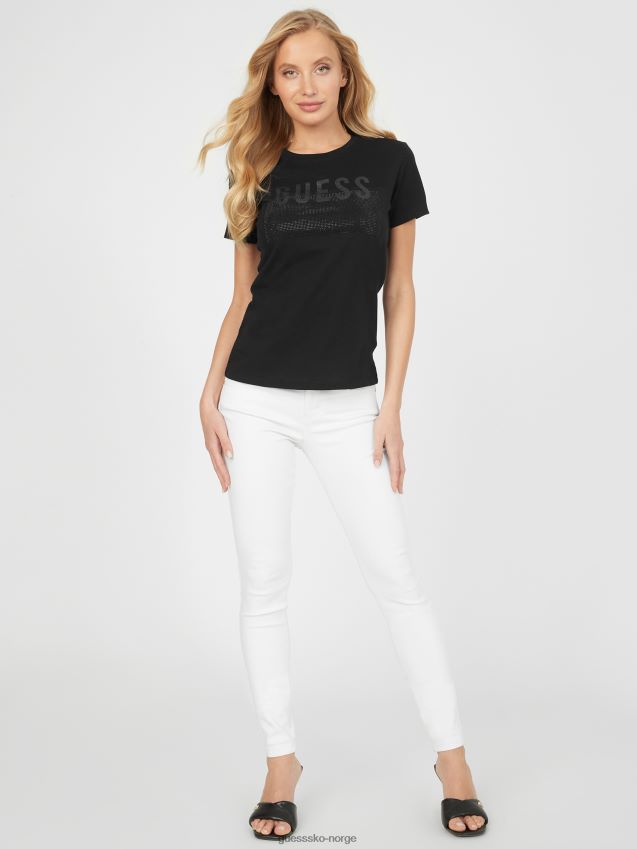 Guess jet black lisey rhinestone logo t-skjorte kulsvart kvinner F0LJ807150