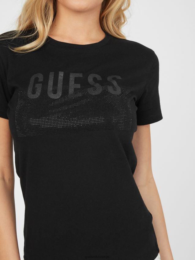 Guess jet black lisey rhinestone logo t-skjorte kulsvart kvinner F0LJ807150