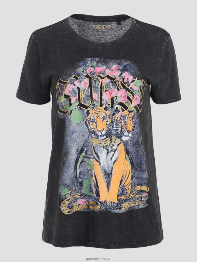 Guess jet black multi dobbel tiger t-skjorte jet black multi kvinner F0LJ809611