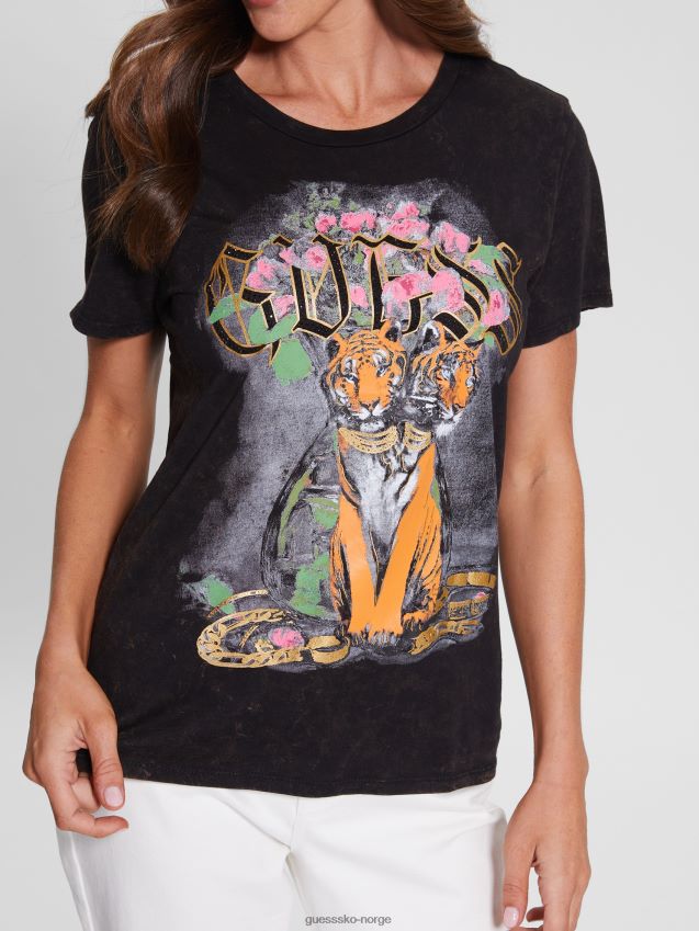 Guess jet black multi dobbel tiger t-skjorte jet black multi kvinner F0LJ809611