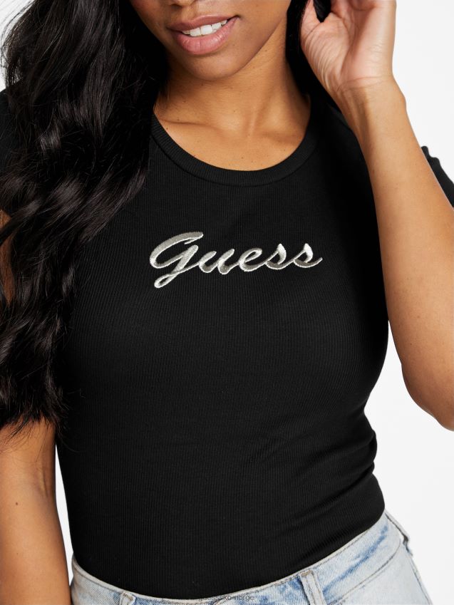 Guess jet black presley logo t-skjorte kulsvart kvinner F0LJ807327