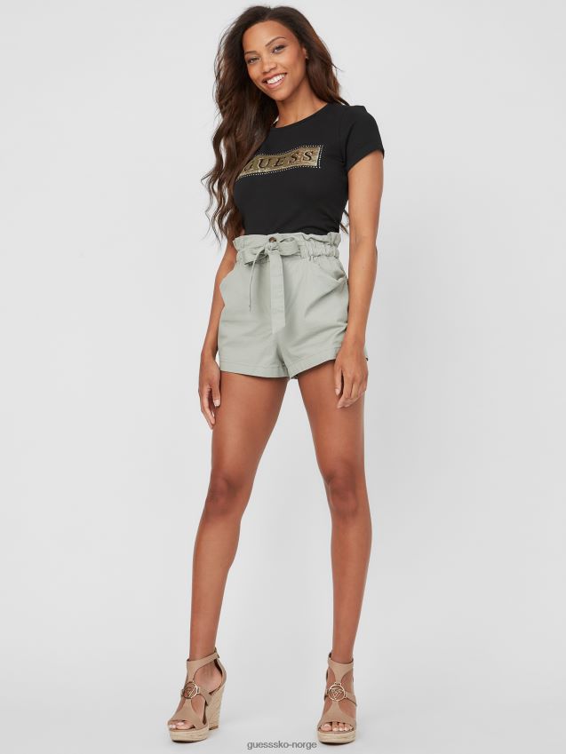 Guess jet black stål paljett og rhinestone t-skjorte kulsvart kvinner F0LJ807179